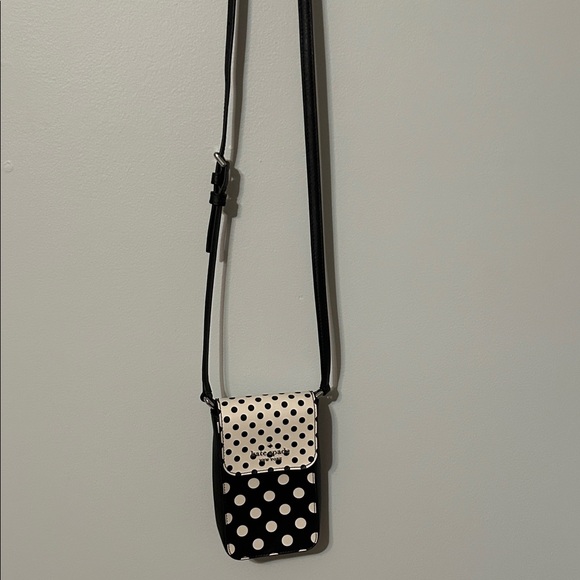 Kate Spade Black and White Polka Dot Crossbody Bag/cell phone bag. Adjust strap. - Picture 2 of 14